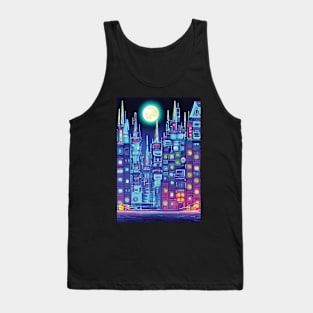 Neon Skyscrapers At Night Tank Top